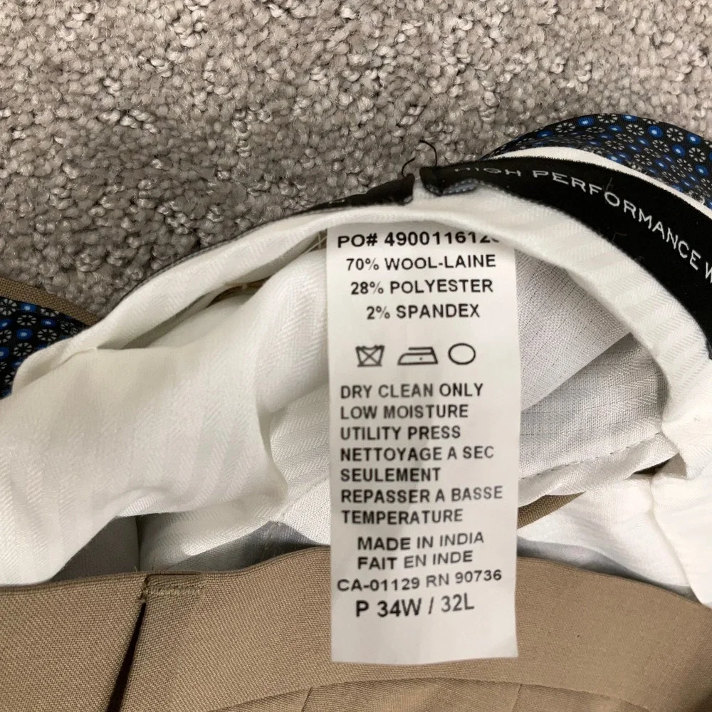 Lauren Ralph Lauren Dress Pants Mens 34W 32L Tan Performance Pleat Wool Stretch